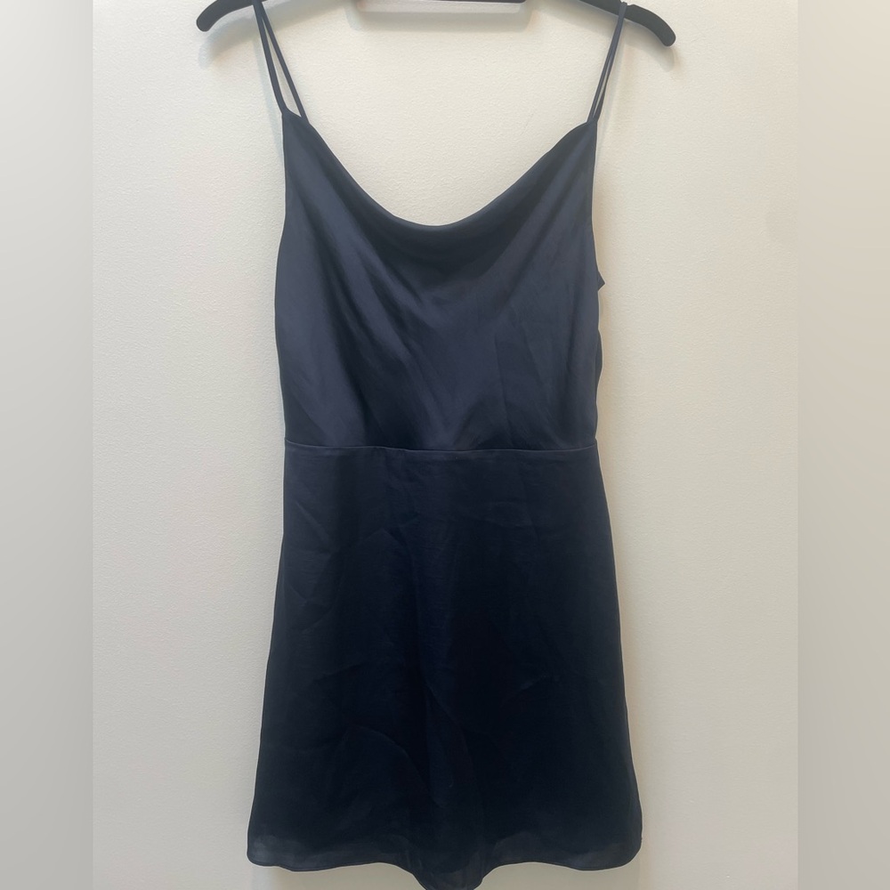 Aritzia Sunday Best Navy Satin Slip Dress